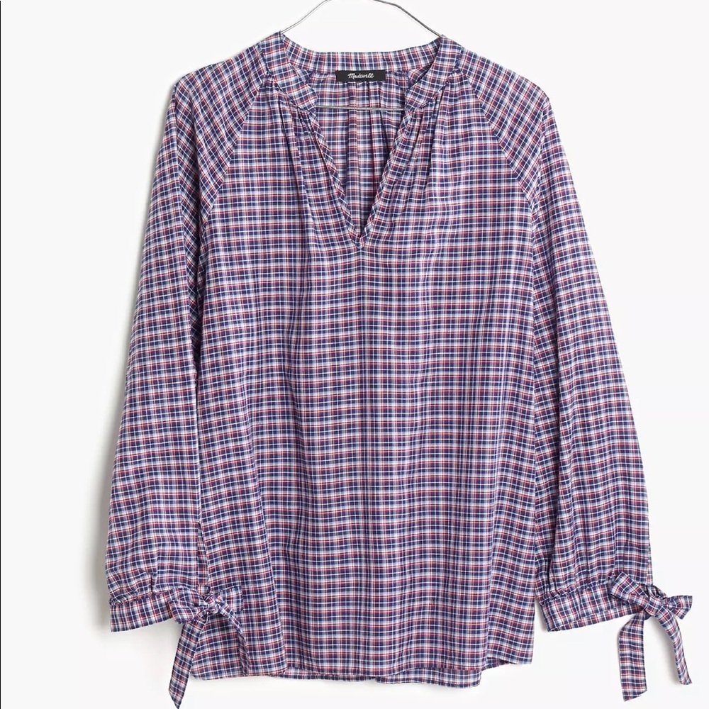 Madewell Tie-Sleeve Popover Top in Whitby Plaid - Picture 4 of 5